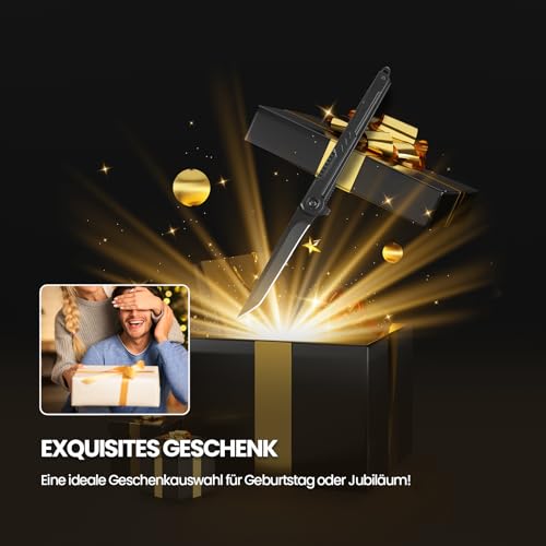 BEEK Tanto Klappmesser Slim, Schwarz Taschenmesser mit Clip, EDC Messer, Outdoor Messer Camping, Geschenke für Männer, Adventskalender Füllung Männer, Gadgets für Männergeschenke, Weihnachtsgeschenke