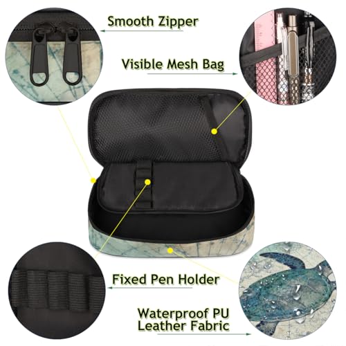 Image of Pardick Pencil Case for Girls Boys, Sea Turtle Big Capacity Pencil Pouch with Zipper Compartments Pen Holder Portable Stationery Storage Bag Back to School Gifts Ideas
