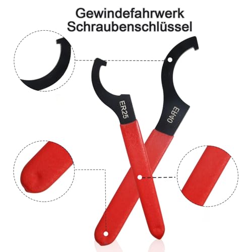 Finkow C Hakenschlüssel, 4 Stück Gewinde SchlüSsel, Verstellbare SchraubenschlüSsel, Gewindefahrwerk, mit Rutschfestem Griff, SchlüSsel Werkzeug Satz, für Graviermaschinen, Verlängerungsstangen