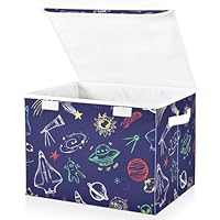 Mnsruu Storage Boxes with Lids, Hand Drawn Cute Spaceship Large Storage Basket Organizer Shelves Cube Bin Toy Clothes Underbed