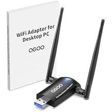 WiFi Adapter for Desktop PC, QGOO Wireless AC1300Mbps USB 3.0 Network Dongle with 5dBi High Gain Dual Antennas, 2.4GHz/5GHz Dual Band for Laptop Computer Compatible Windows11/10/8/7