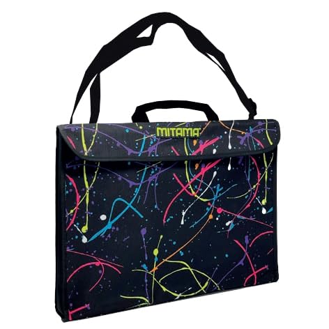 Memotak Mitama Valigetta in Tessuto con Tracolla per Scuola e Tempo Libero, Fogli A4 e A3, Resistente e Rinforzata, Colori Assortiti (MESSY BLACK)