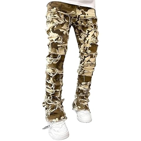 Yoawdats Men's Black Stacked Ripped Jeans Cover