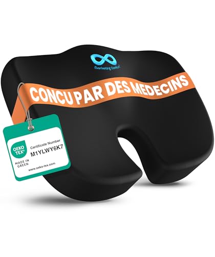 Everlasting Comfort Coussin d’Assise en Mousse à Mémoire de Forme pour Chaise de Bureau & Voiture – Accessoire Ergonomique, Coussin pour Soulagement du...