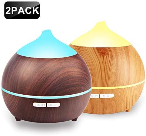 2 PACK Oil Diffuser, 250ml Wood Grain diffuser With 8 Colorful LED Light, Auto Shut Off Cool Mist Humidifier, Adjustable Mode Aroma Diffuser For Baby, Yoga, Spa, Home, Office (2 Pack)
