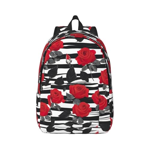 Vbcxza Mochila de lona con estampado de rosas rojas y negras, tamaño mediano y pequeño, perfecta para senderismo, viajes y uso diario, Black, M, Mochilas rucksack