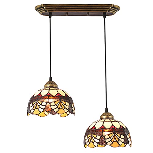 Chandelier en vitrail au-dessus de l'îlot de cuisine champêtre YangRy