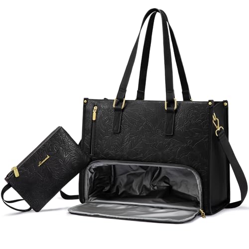 LOVEVOOK Laptoptasche Damen mit Isolierted Lunch-Fach, 15,6 Zoll Laptop Handtasche, Wasserdicht Leder Lehrertasche Arbeitstasche Aktentasche Groß Lunchtasche Tote Schultertasche für Schule Büro Uni