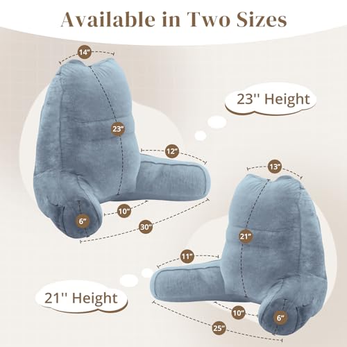 Image of Sasttie Reading Pillow for Bed, Back Pillow for Sitting Up, Greyish Blue | 21 inch Backrest Support Cushion for Couch, Sofa, and Floor, Dorm Essentials, OEKO-TEX, Adjustable Down Alternative Fill