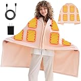 greenoak USB Portable Heated Electric Blanket - Cordless Heated Throw Blanket for Outdoor with 3 Heating Levels/Wearable Shawl Gifts for Travel,Camping,Bed, Pink Standard(Battery Not Included)