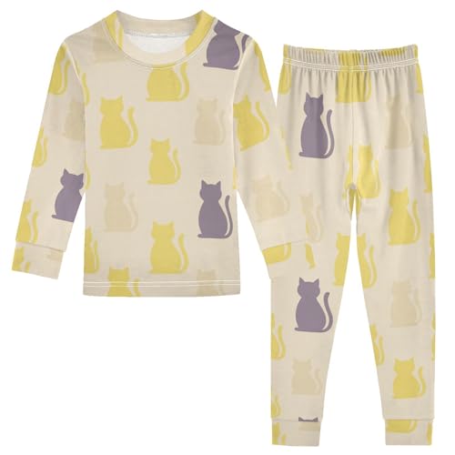 Pajama Sets Long Sleeve Cats Silhouettes Background Soft Comfy Sleepwear 2 Piece PJS 3-8T