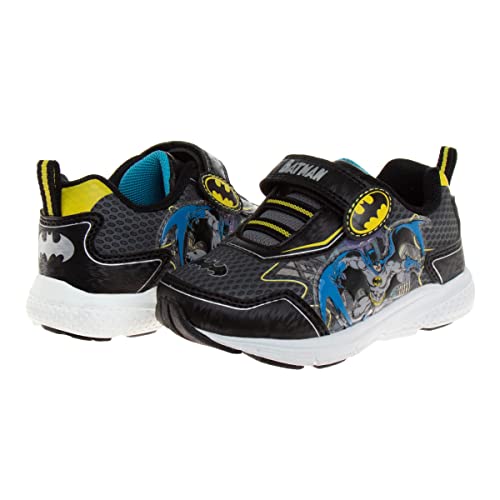 Josmo Boys Batman Shoes -Toddler Kids Character Superhero Comics Slip On Laceless Runner Lightweight Breathable Sneakers Light Up Tennis (11 Little Kid) Black Yellow #TOP2