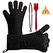 Boxalls Guantes Horno Juego, Guantes de Cocina de Silicona Resistentes al Calor con Pinzas de Cocina y Cepillo, Guantes de Barbacoa para Asar, Cocinar, Hornear y Cocinar (Negro)