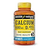 Mason Natural Calcium 600 mg Plus Vitamin D3 - Strengthens Muscle Function, Supports Healthy Bones and Overall Health, 200 Tablets
