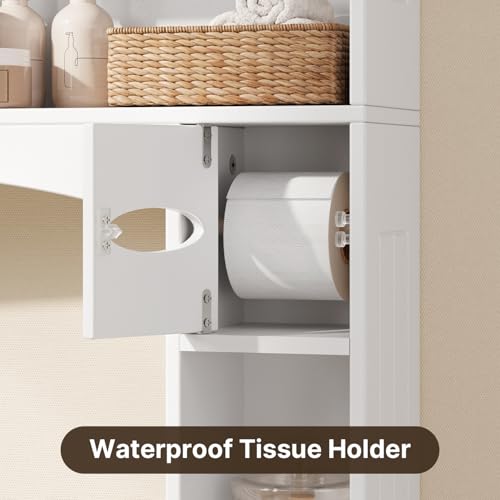 Xbro Armario sobre Inodoro, Mueble sobre Inodoro con Doble Puerta, Portarrollos de Papel Higiénico y Estante Ajustable, 82 x 20 x 179 cm, Blanco - imagen 5