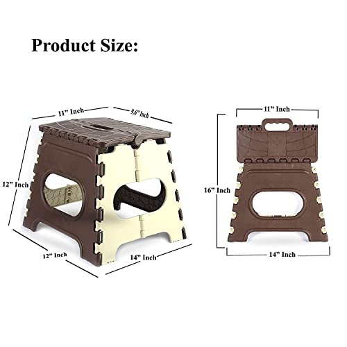 Image of 12 Inch Super Strong Folding Step Stool to Support Adults and Safe Enough for Kids. Opens Easy with One Flip. Great for Kitchen, Bathroom, Bedroom, Kids or Adults (Brown)