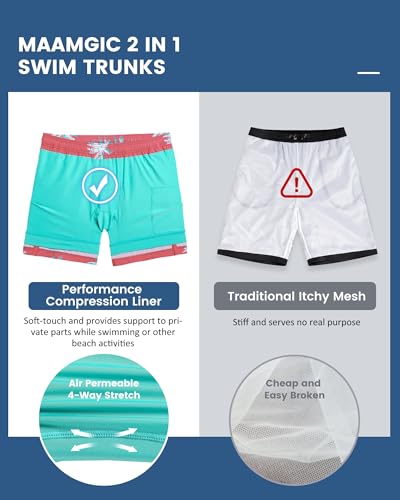 Image of maamgic Mens 5 Inch Stretch Swimming Shorts Compression Liner Swim Trunks Swimwear Bathing Suits Beach Wear Swim Suits