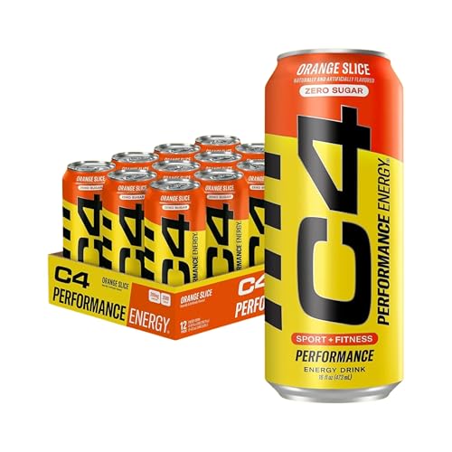 Cellucor C4 Sport + Fitness Performance Energy Drink Carbonated Pre-Workout Performance Beverage with Beta-Alanine Zero Sugar, Orange Slice Flavor, 473ml Cans, Pack of 12
