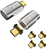 MUXER USB C マグネット アダプタ、40Gbps USB4高速データ転送、140W PD急速充電、4K 120Hz / 8K 60Hz HD映像信号伝送、USB4.0 Type-C マグネット オス メス 変換、USB-Cデバイス対応（シャンパンシルバー） (140Wアダプタ2個+追加端子4個)
