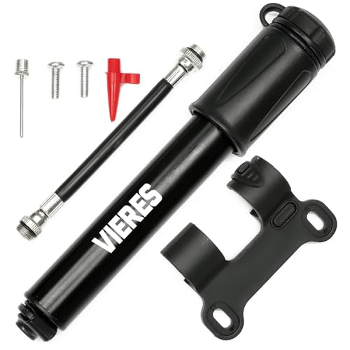 Bike Ball Hand Pump Small Mini Portable Bicycle Tire Quick Easy Tyre Inflation Universal Presta and Schrader Valve Needle Frame Mounted Air Road Travel Aluminium 100PSI Pump