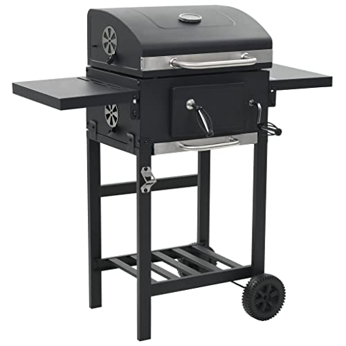 Vidaxl Barbacoa De Carbón Con Estante Inferior Negra - Negro En Oferta Vidaxl Barbacoa De Carbón Con Estante Inferior Negra Estufas Exterior Terraza