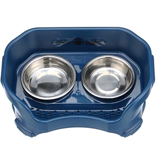 Neater Feeder Deluxe Small Dog (Dark Blue) - The Mess Proof Elevated Bowls No Slip Non Tip Double Diner Stainless Steel Food Dish With Stand #TOP5