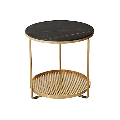 Doppelschichtlampentisch, Marmorober Am Nachttisch Sofa Endtisch Für Hotel Schlafzimmer Wohnzimmer, 40 * 40 * 55 Cm Runder Beistelltisch(Size:40 * 55CM,Color:#1) Cover