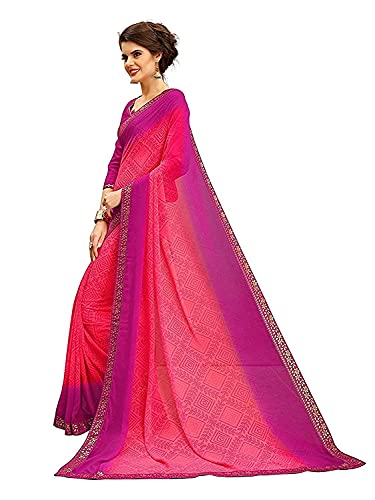 Image of RAJESHWAR FASHION WITH RF Women's Printed Georgette Saree For Women With Jacquard Work Lace Border With Blouse Piece(Multicolored Free Size 6.30 Mtr Variation)