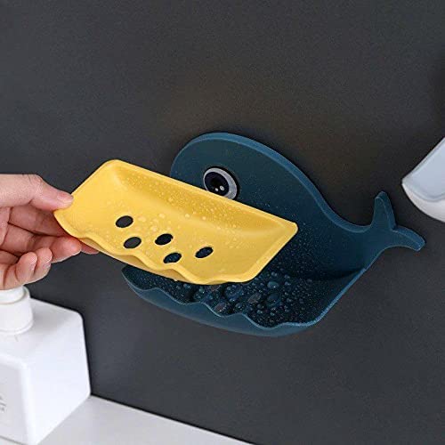 Image of Vrajart's Double Layers Fish Shape Plastic Adhesive Waterproof Wall Mounted Bar Soap Dish Holder Organizer Rack for Bathroom Accessory || Random Color [ Pack of 1 ]