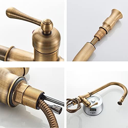 Mitigeur de cuisine extractible laiton antique robinet d'évier pivotant