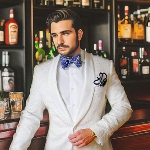 Mens Suits Prom Wedding Suits for Men White Pant Suit Set Classic Fit 2 Piece One Button Men's Suits3
