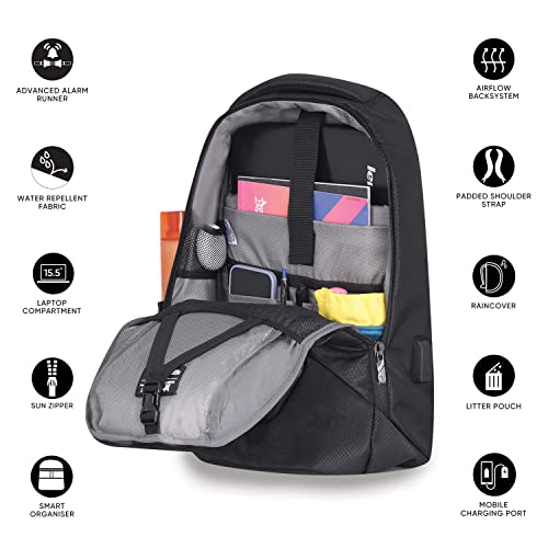 Image of Arctic Fox Alarm Zipper System | Anti-Theft Backpack with USB Charging Port | 15.5 Inch Laptop Bag (Black)