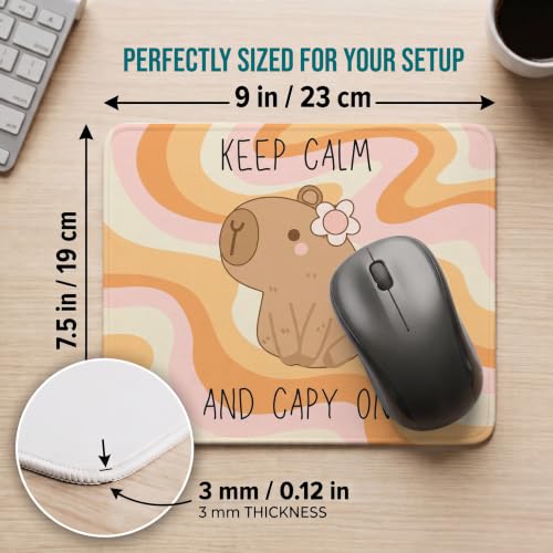 Image of Mouse Pad for Laptop & Desktop | 9x7 Inch Anti-Fray Stitched Edges | Non-Slip Rubber Base | Desk Setup Accessory for Students, Gamers & Professionals (Happy Capy)