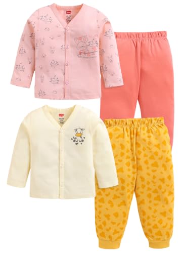 Image of LuvLap Baby Boys & Girls Regular Fit 100% Cotton Half Sleeves Jhabla & Shorts Set Pack of 2