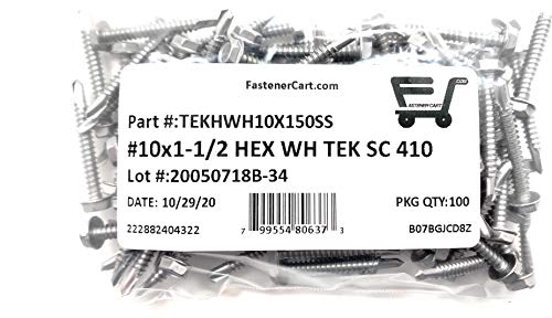 #10x1 1/2 Tornillo Autorroscante Hexagonal Acero Inoxidable 100 pcs miniatura 3