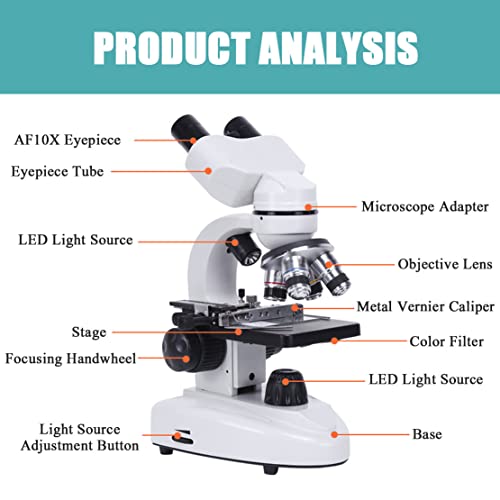 Microscopio binocular digital LED, aumento 20X-7000X, cámara Full HD, etapa 3D, iluminación doble, enfoque grueso y fino, adaptador de teléfono móvil