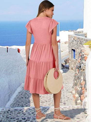 Image of ANRABESS Womens Summer Dress Ruffle Sleeve V Neck Midi Dresses Fashion Casual Fit Flowy Tiered Boho Beach Vacation Sundress