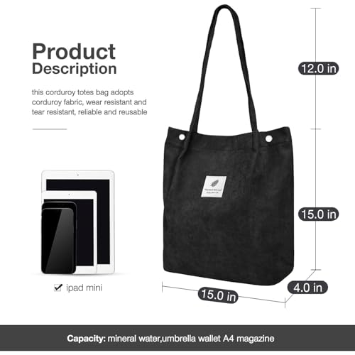 Image of Lyrovo Women Corduroy Shoulder Tote Bag for Work Beach Travel and Shopping Grocery