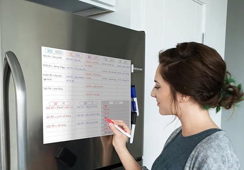 Image of WallDesign Weekly Planner Fridge Magnet Whiteboard 16x12 Inch - Dry Erase Calendar, Meal Planner & to Do List for Kitchen, Home & Students, Includes 3 Multicolour Marker Pens