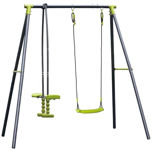 ZRIZAURA 2 Unit Swing and Seesaw Set Outdoor Garden Swing Set with Seesaw Playground Frame Multi Activity Play Set