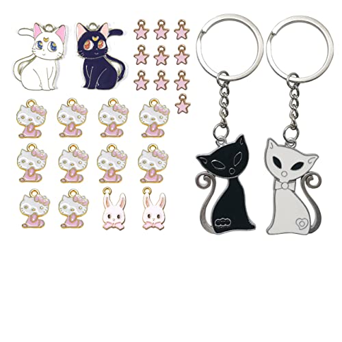 Cute Bulk Lots Anime Cat Metal Enamel Charms For Bracelet Charms For Jewelry Making Charms Anime Kitty Necklace Charms Cartoon Jewelry Pendant Accessories Diy Crafts Charms Pink Charms 26Pcs