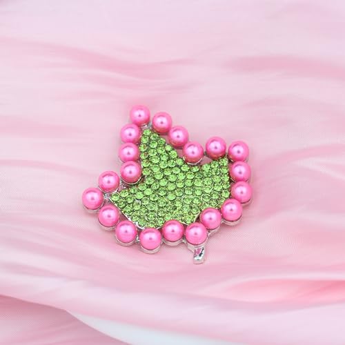 Image of Greek Sorority Paraphernalia Gift for Women Rhinestone Sorority Brooch Pin Pink Green Leaf Brooch Pin Pearl Jewelry Sisterhood Gift for Soror