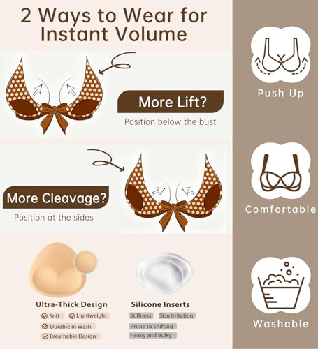 Image of Adamotto Waterproof Bathing Suit Inserts 4 Pairs Push Up Heart Bra Pads Inserts Removable for Swimsuits Sport Bikini
