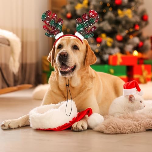 3 Stück Weihnachten Hunde Stirnband, Rentiergeweih Hund, Hundekostüme Weihnachten Elch Kostüm, Rentier Haarreif Haustier, Für Silvester Und Tiershows, Weihnachtsfeiern, Party-Dekoration
