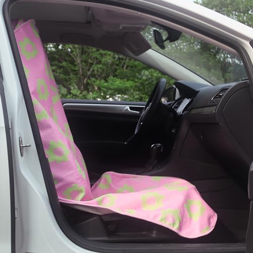 Image of Car Seat Cover Protector Front Seats,for Gym Workout,Running,Swimming,Beach and Hiking,Waterproof Sweat Towel Bucket Seat Covers for Cars SUV Trucks (Flower and Pink, 1Pcs)