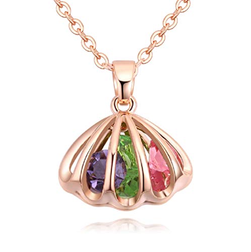 Collar con colgante de concha de oro rosa para mujer, collar de concha de cristal de arcoíris para cumpleaños, fiestas y regalos de festival