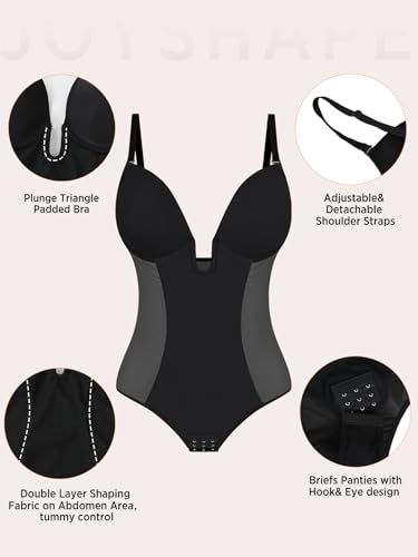 JOYSHAPER Backless Shapewear Bodysuit for Women Tummy Control U Plunge bra Briefs Body Shaper Built in Bra