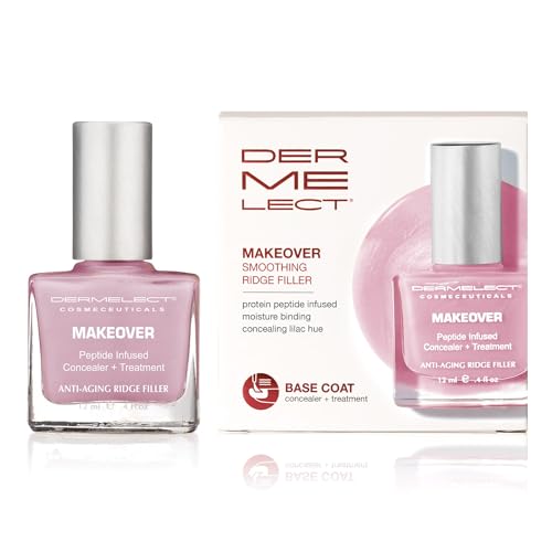 Dermelect Makeover Smoothing Ridge Filler Lilac Award-Winning Nail Strengthener & Concealer Keratin & Peptide Infused Base Coat for Weak Brittle Damaged Peeling Splitting Nails 0.4 oz