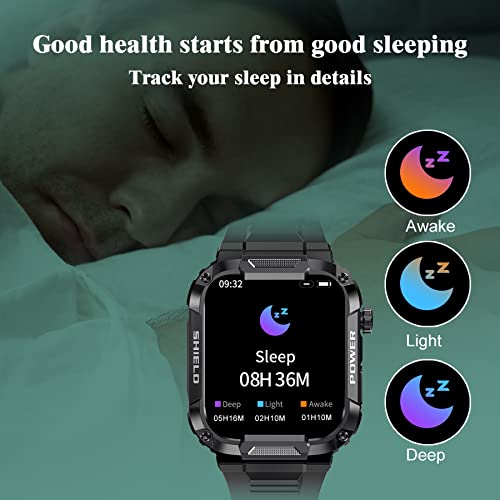 QinsanJSC-Military-Style-Mens-Smart-Watch-for-Android-Phones-Water-Resistant-Fitness-Watch-for-Men-Rugged-Bluetooth-Smart-Watch-Call-and-dial-Shield-Black