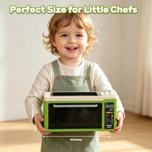 Foto von CUTE STONE Mikrowellen-Spielzeug & Ofen-Spielset mit Sprühnebel, Sound und Licht, Kinder-Grill mit Spielzeugessen, Grillplatte, Zubehör zum Spielen und Kochen, Geschenk für Jungen und Mädchen